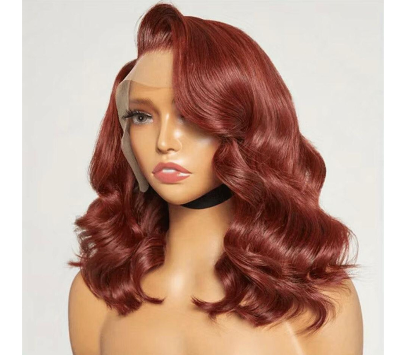 Reddish Brown Loose Body Wave Short Bob Wigs Human Hair 13x4